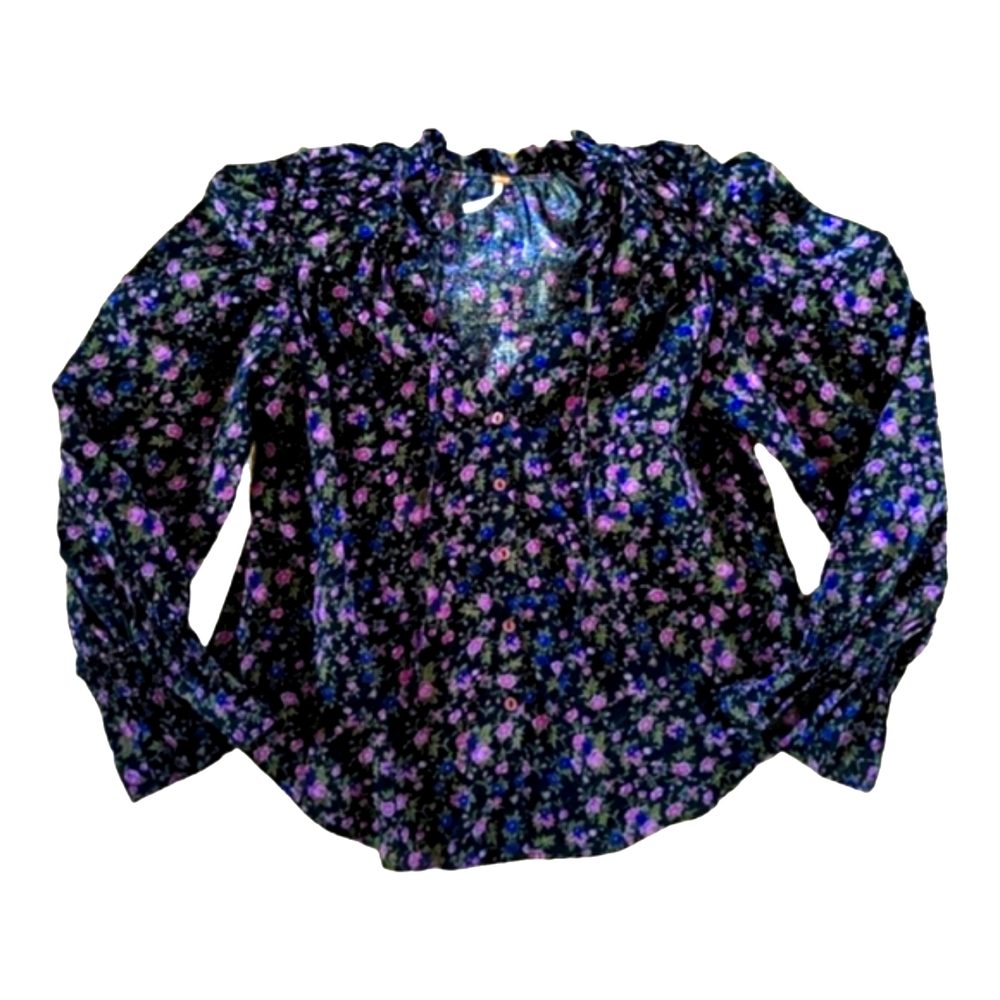 NWT Free People "Meant To Be" Blouse /Black Floral long sleeve shirt Size Medium - Picture 8 of 11